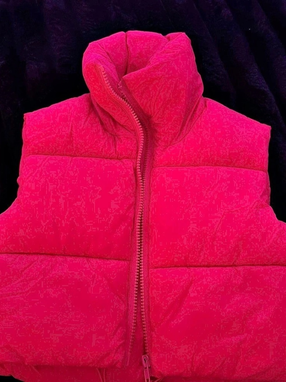 FUINLOTH Women's Cropped Puffer Vest Red XS